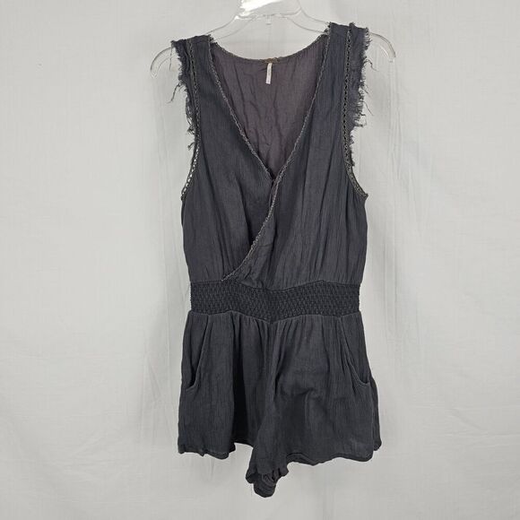 Free People Womens Soft Surplice Romper Size Small Dark Gray Elastic Waist - Picture 2 of 8